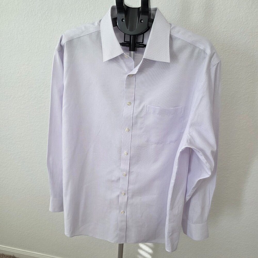 CHARLES TYRWHITT SIZE 17 1/2 MENS LONG SLEEVE PURPLE AND WHITE DRESS SHIRT